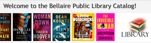 Image shows the cover page for the card catalog including book covers of new books