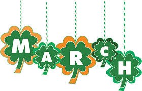 St. Patrick's Day clovers with the word March
