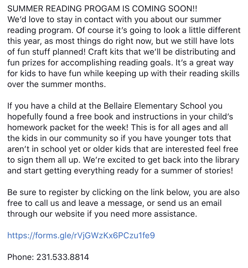 Summer reading program registration